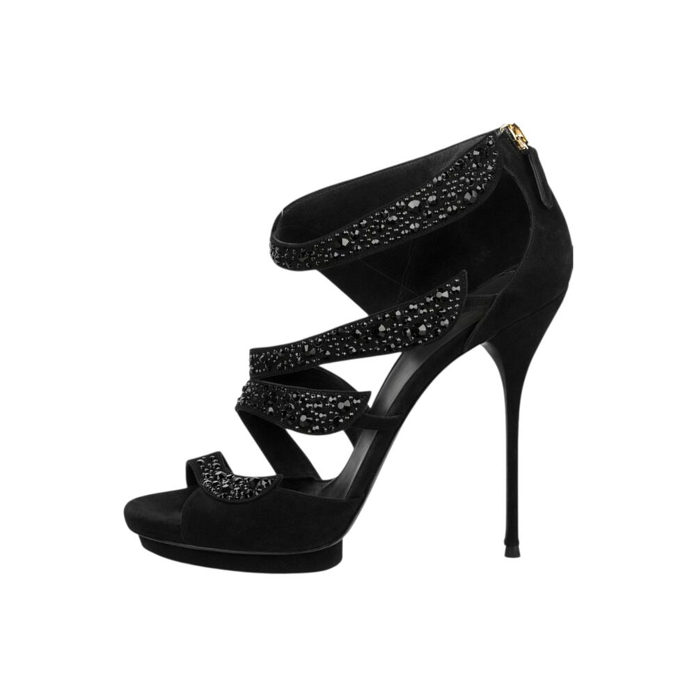 Gucci Black Crystal Embellished Suede Rachel Strappy Sandals‎ IT 39.5 / US 9.5